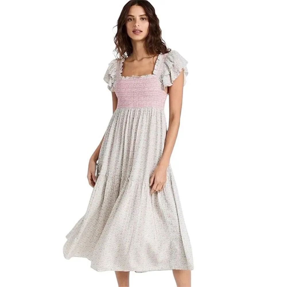 LoveShackFancy Burnley Floral Confetti Mix Midi Dress Size S